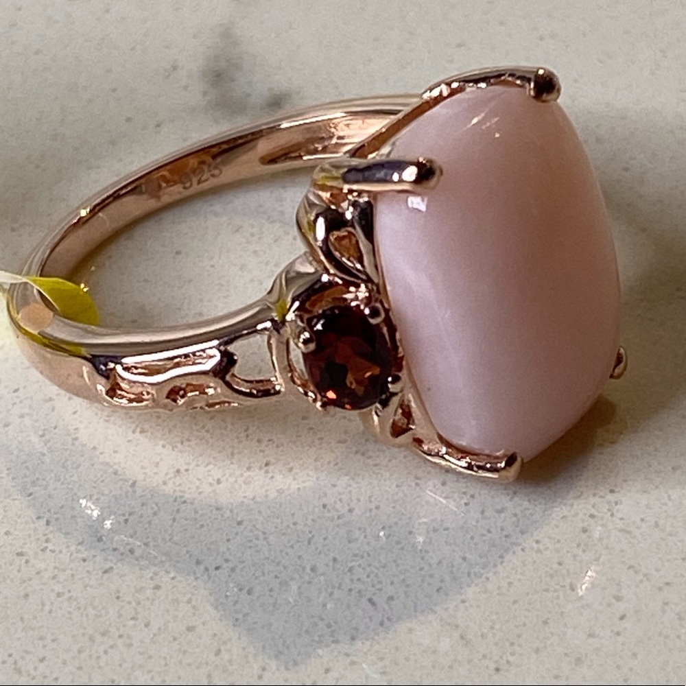 Peruvian Pink Opal and Garnet,  Rose Gold Ring